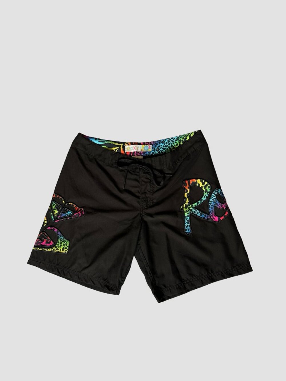 Vintage Y2K Roxy Black Rainbow Animal Print Board Shorts Women's 5 Surf Beach